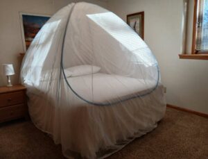 EMF Bed Canopy installed on pop-up frame